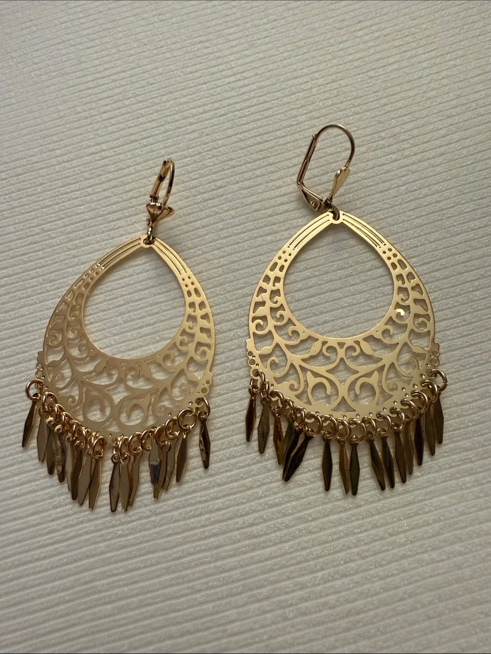 Gold Filigree Teardrop Fringe Earrings - Women Jewelry - Party Earrings